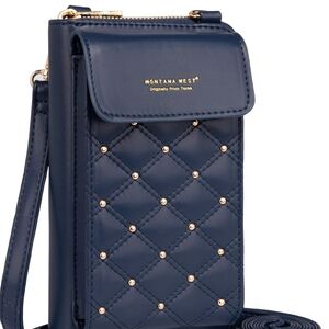 Montana West Blue Quilted Crossbody Bag with Gold Accents